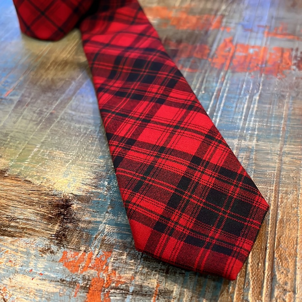Vintage Red Plaid Tartan Pendleton Wool Holiday Necktie